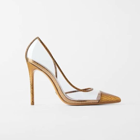 ZARA BRONZE METALLIC VINYL HEELS PUMPS - Picture 3 of 9